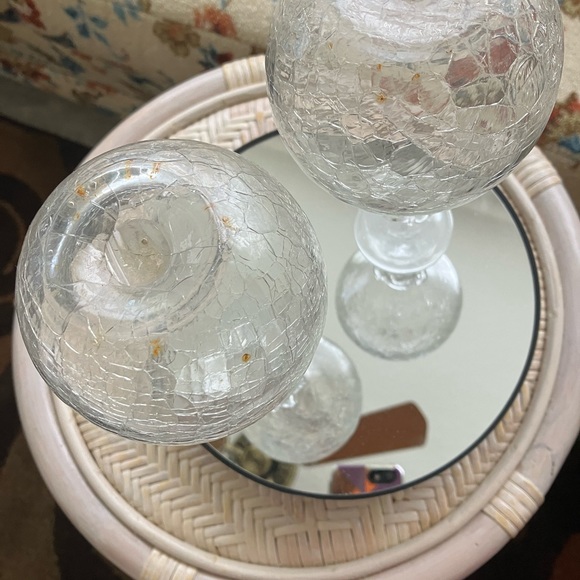2 BLENKO CRACKLE ICE GLASS CLEAR 7” VASES 1940’s APPLIED NECK RUFFLE BULBOUS - Picture 7 of 15